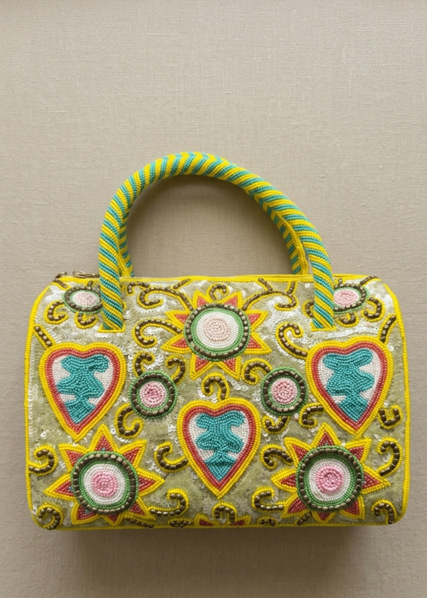 Handcrafted Beaded Heart & Sunburst Mini Handbag