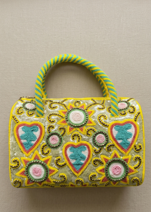 Handcrafted Beaded Heart & Sunburst Mini Handbag