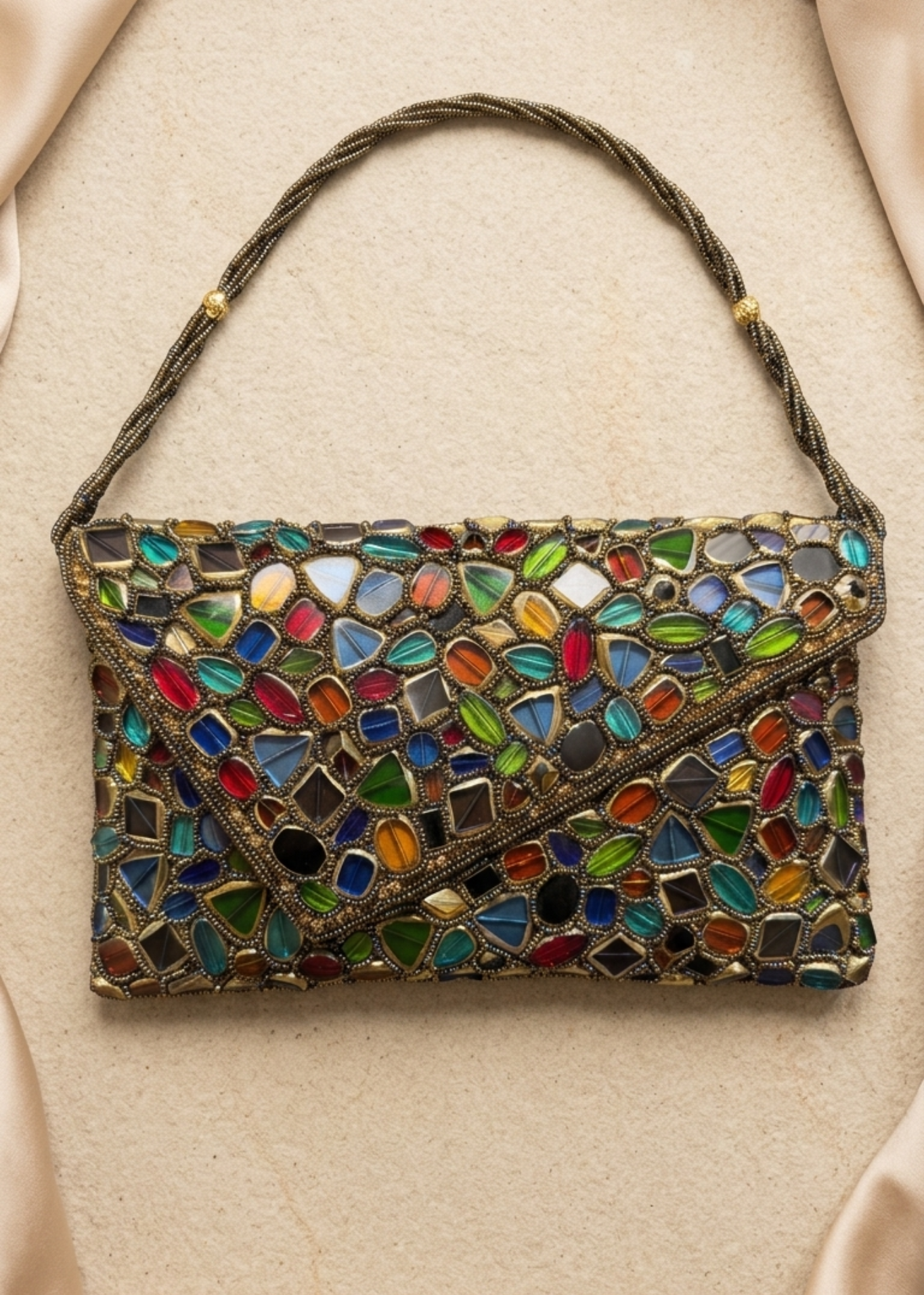 Multicolor Gemstone Beaded Evening Clutch Bag – Handcrafted Statement Purse