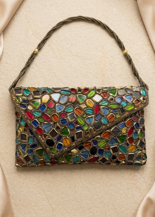 Multicolor Gemstone Beaded Evening Clutch Bag – Handcrafted Statement Purse