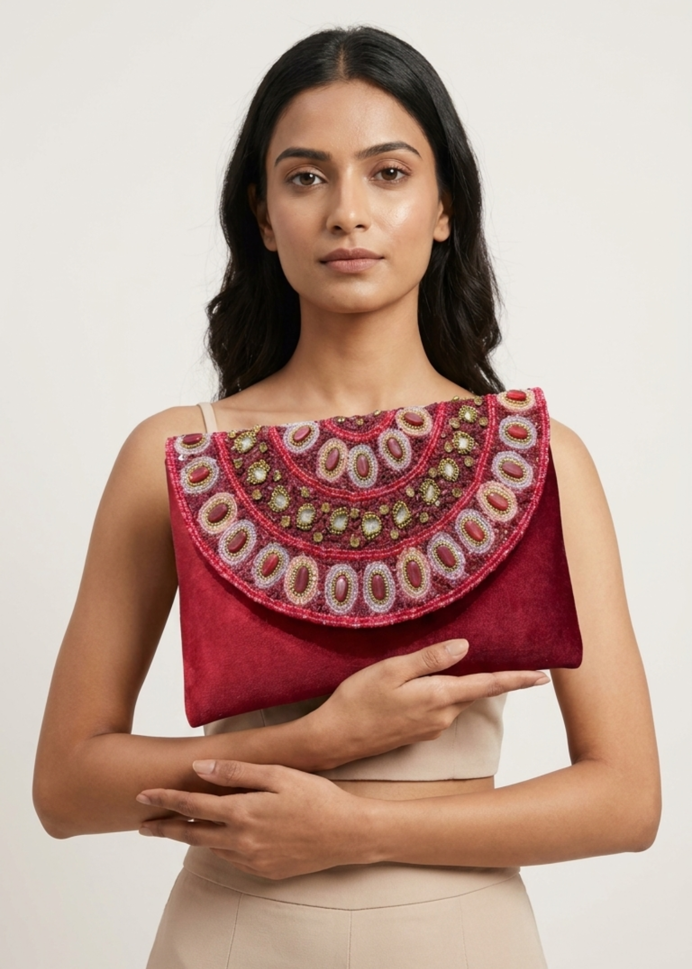 Royal Red Hand-Embroidered Ethnic Clutch Bag