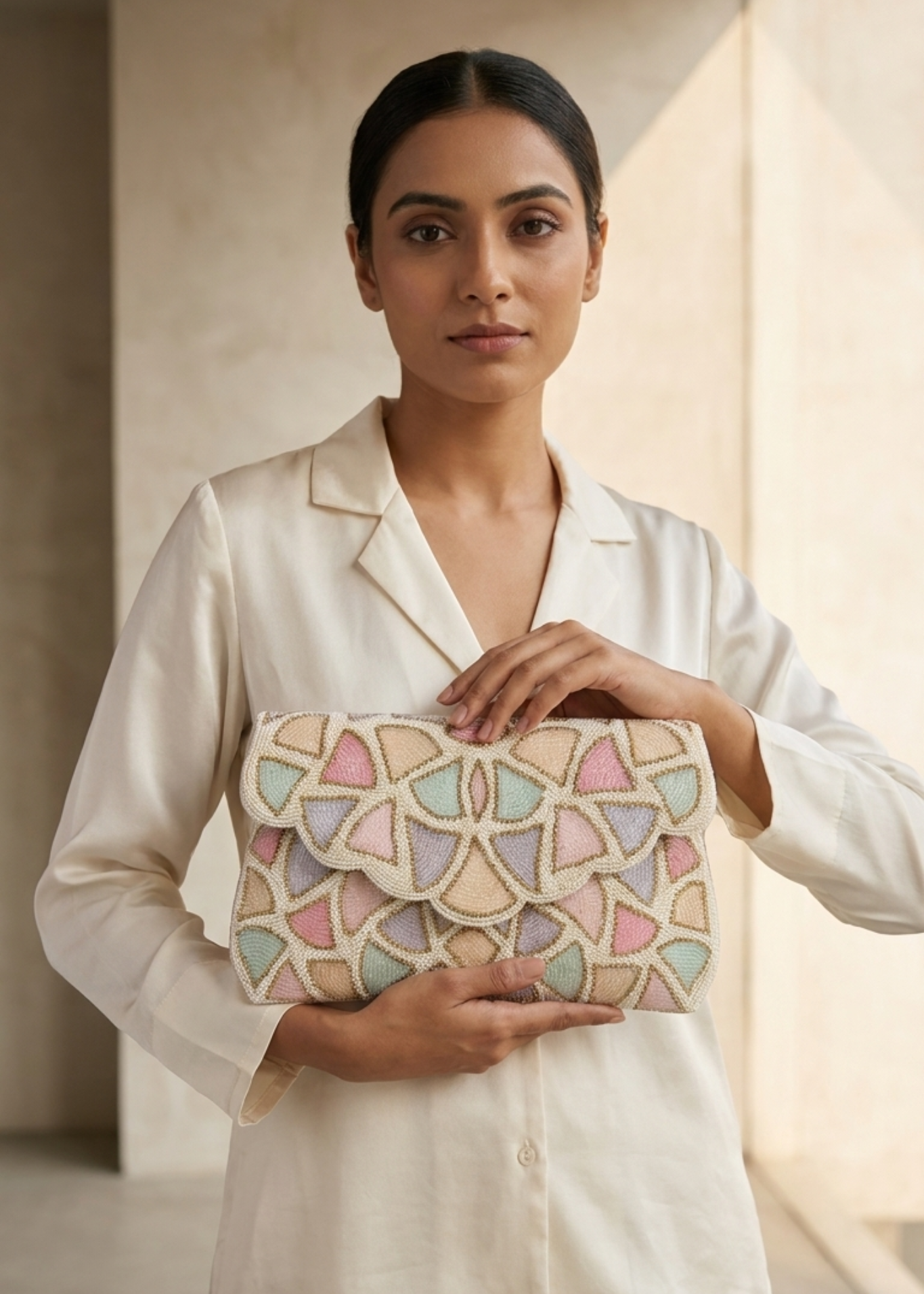 Pastel Mosaic Beaded Clutch