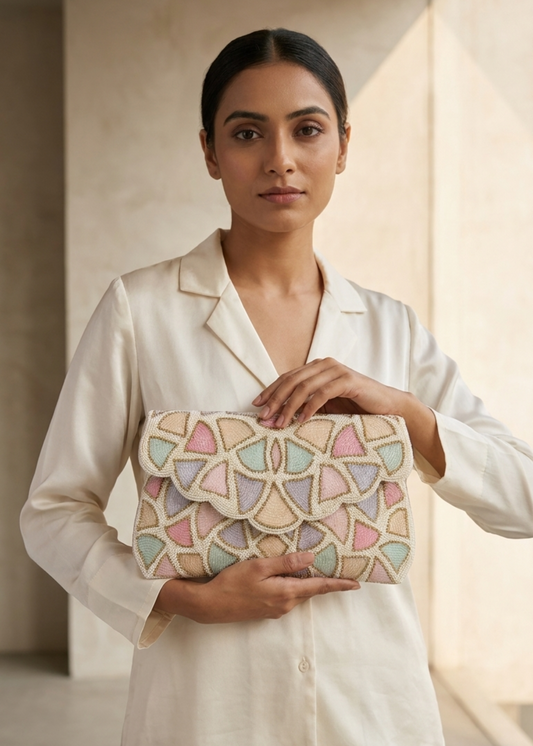 Pastel Mosaic Beaded Clutch