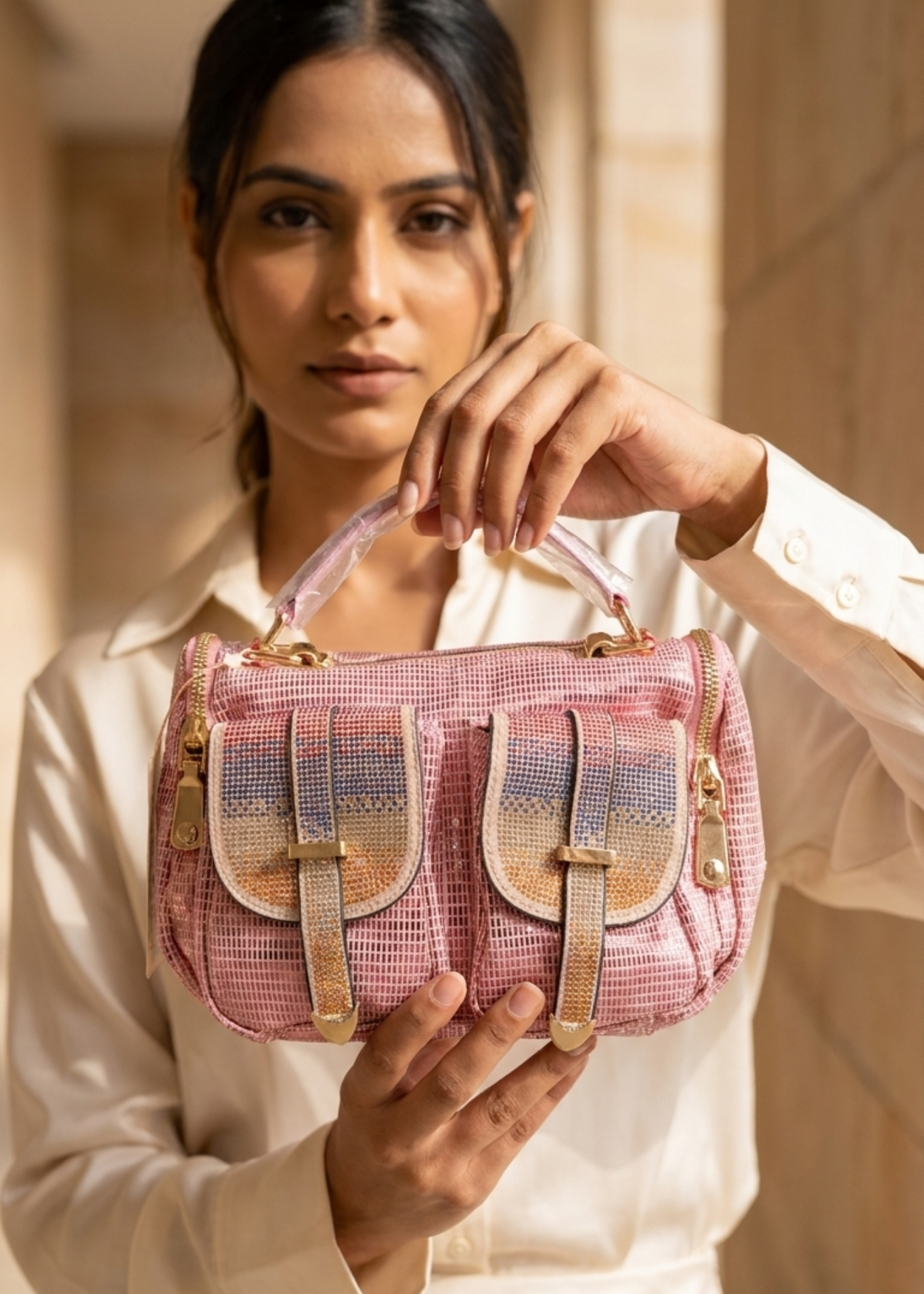 Boho Chic Beaded Pocket Handbag – Pink Elegance Edition