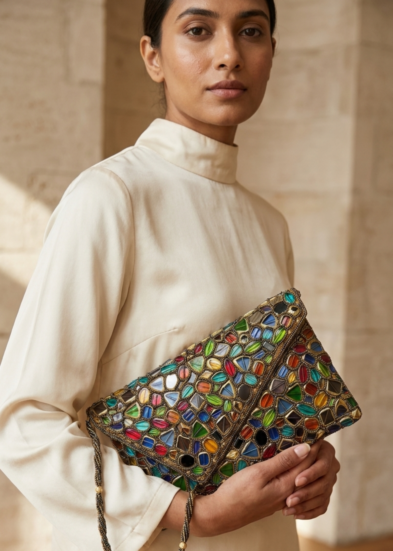 Multicolor Gemstone Beaded Evening Clutch Bag – Handcrafted Statement Purse