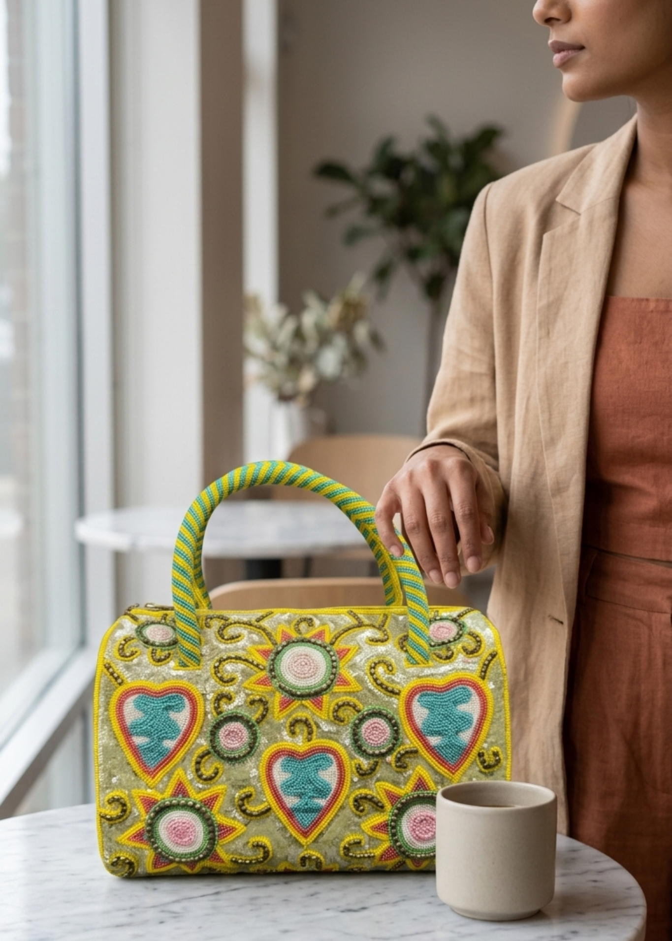 Handcrafted Beaded Heart & Sunburst Mini Handbag