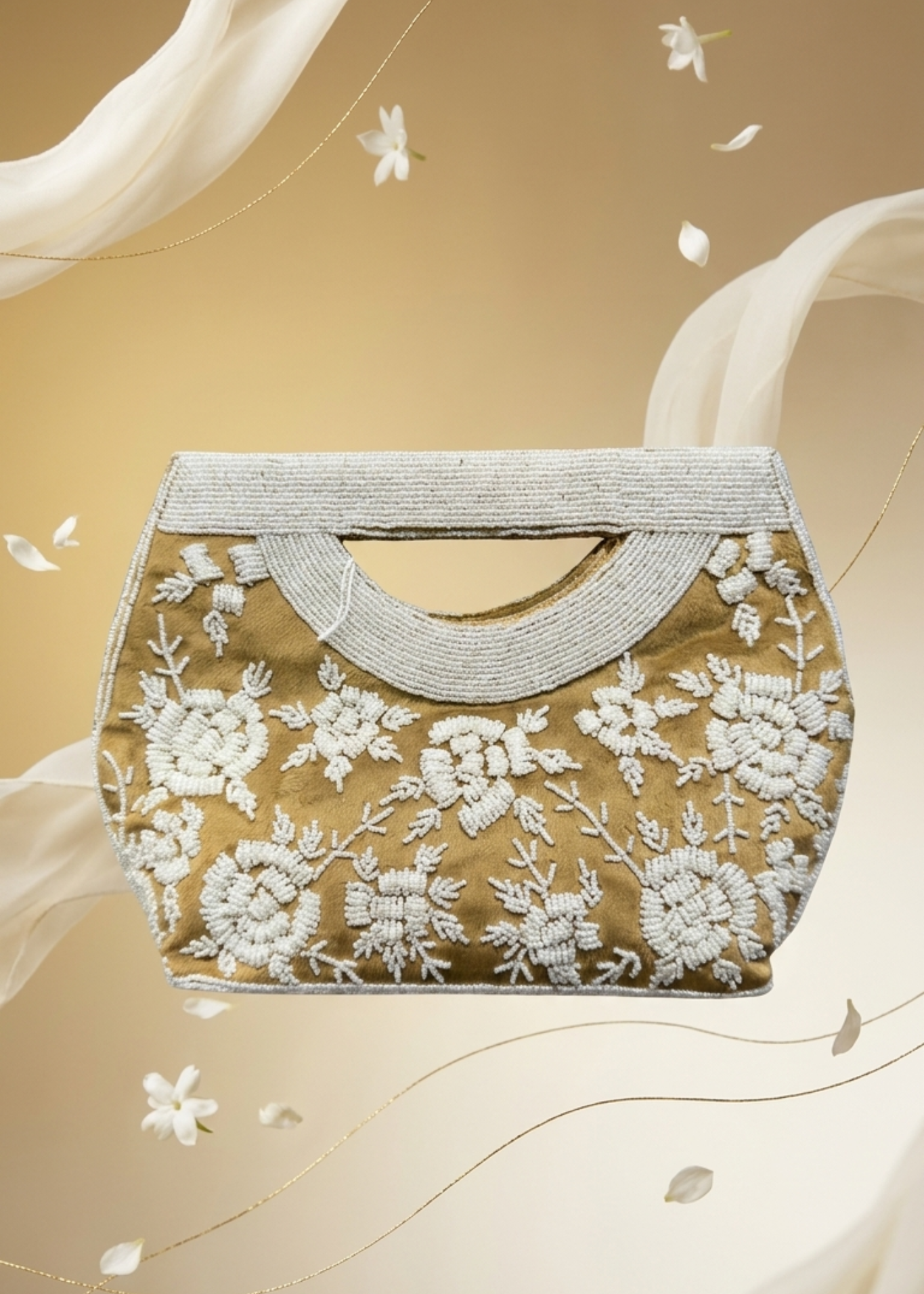 Velvet Hand-Embroidered Beaded Floral Clutch Bag