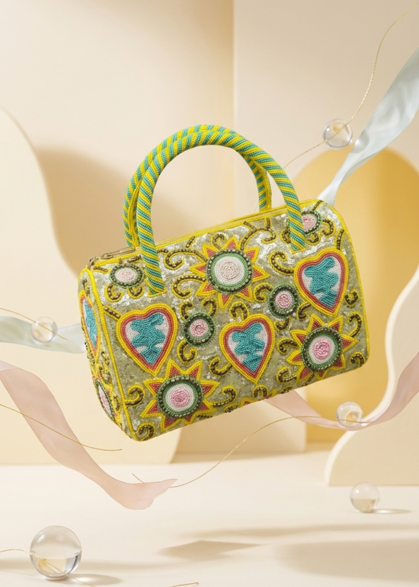 Handcrafted Beaded Heart & Sunburst Mini Handbag