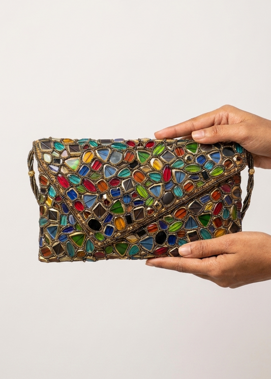 Multicolor Gemstone Beaded Evening Clutch Bag – Handcrafted Statement Purse