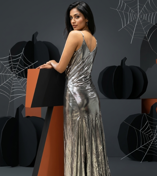 Liquid Silver Satin Maxi Dress – Elegant Slip Silhouette