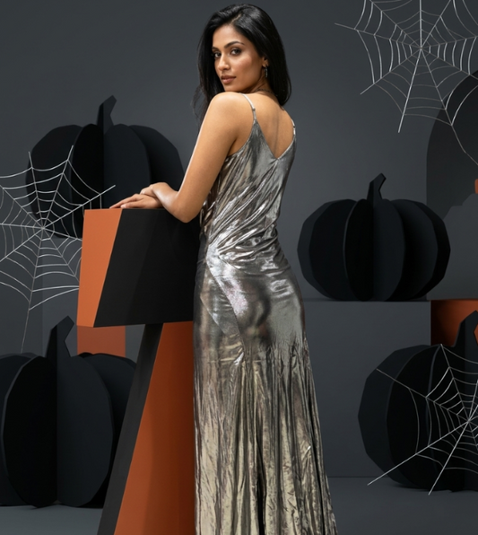 Liquid Silver Satin Maxi Dress – Elegant Slip Silhouette